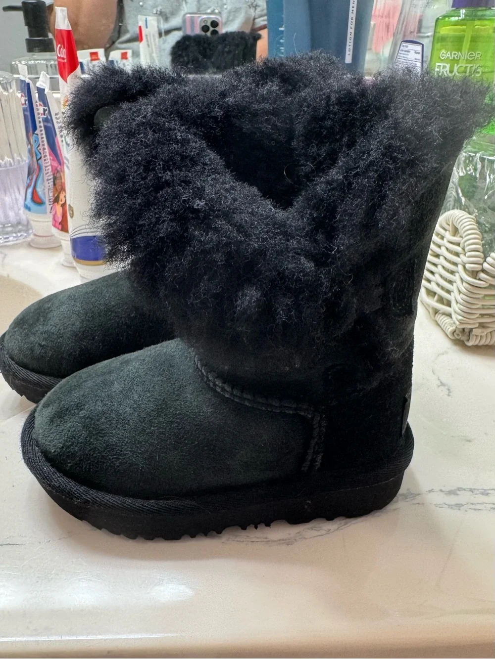UGG Kids Black Faux-Shearling Suede Booties